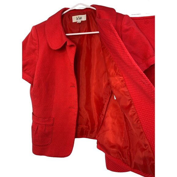Le Suit Women's Red Textured Jacket & Skirt Set Size 10 Kasper Lined 7343 GUC - Picture 11 of 12